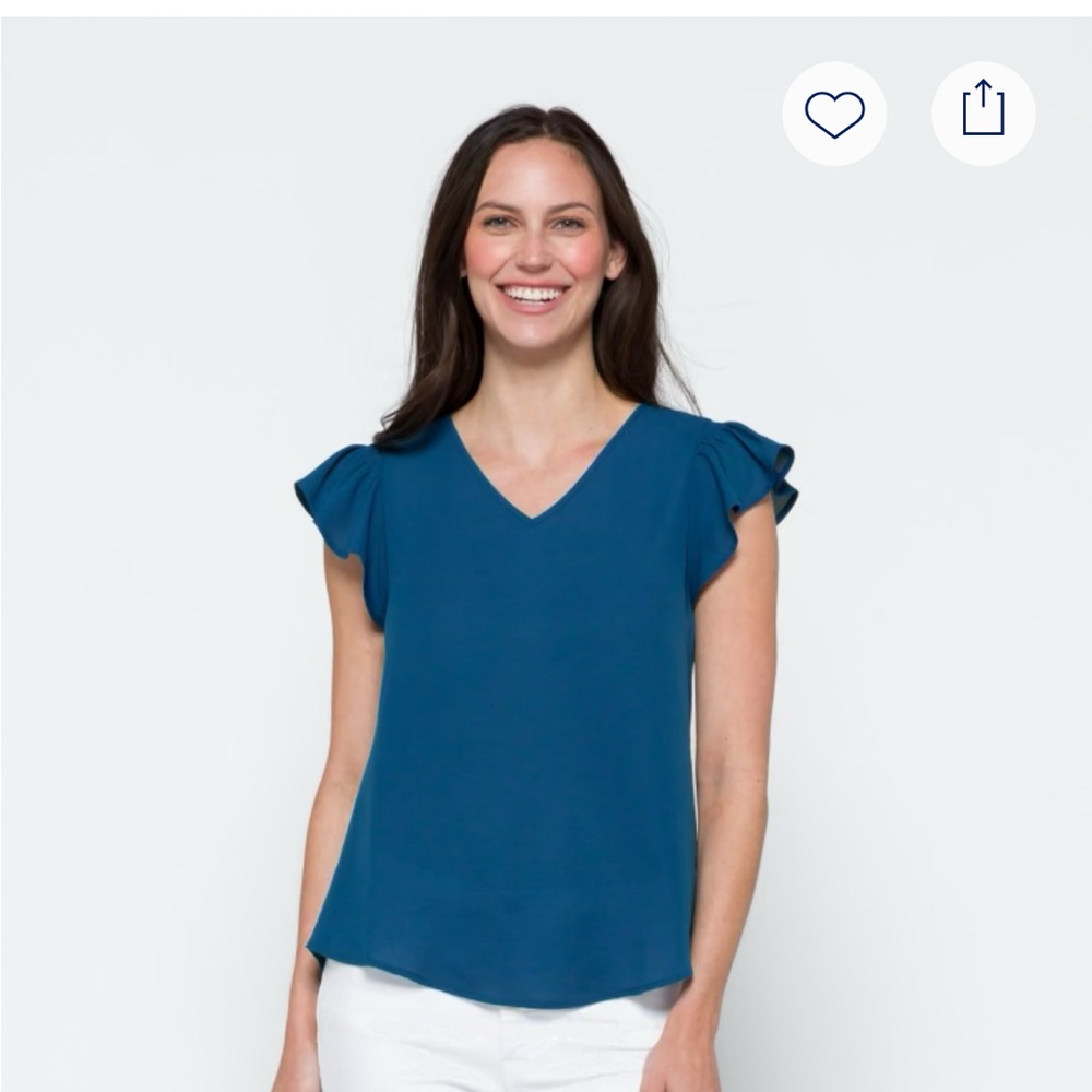 Papermoon Elani Women's Blue Flutter Sleeve Mixed Material Top